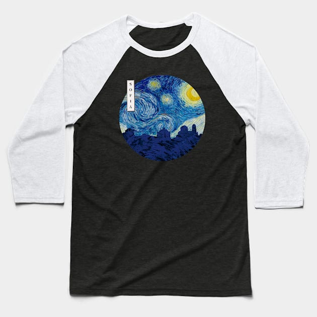 Sofia Van Gogh Starry Night Circle Baseball T-Shirt by Ferrazi